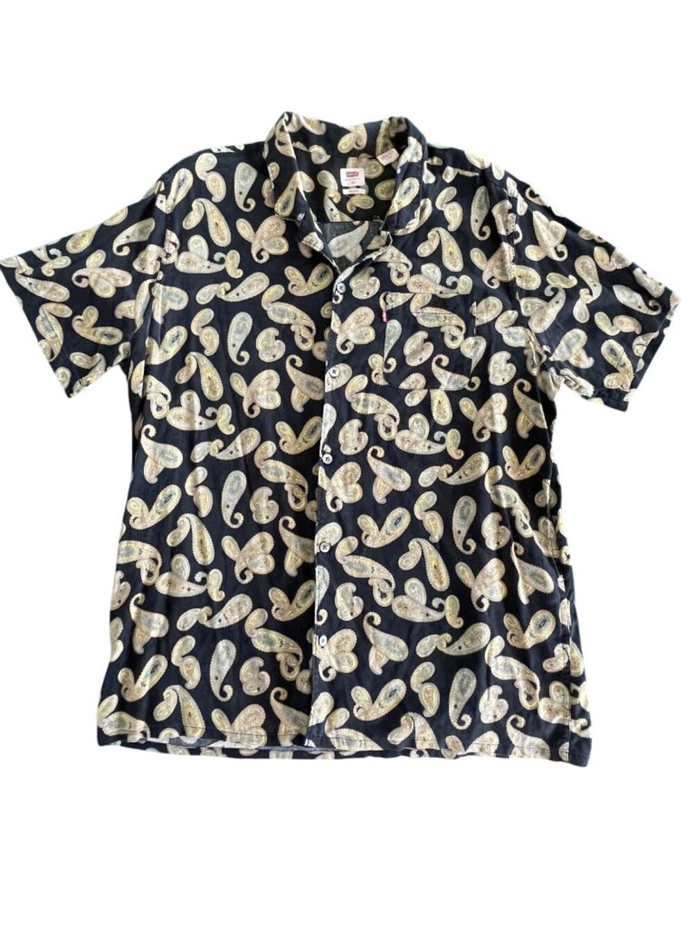 Levis Mens Paisley Print Short Sleeve Button-Up Shirt XL Black Relaxed Fit